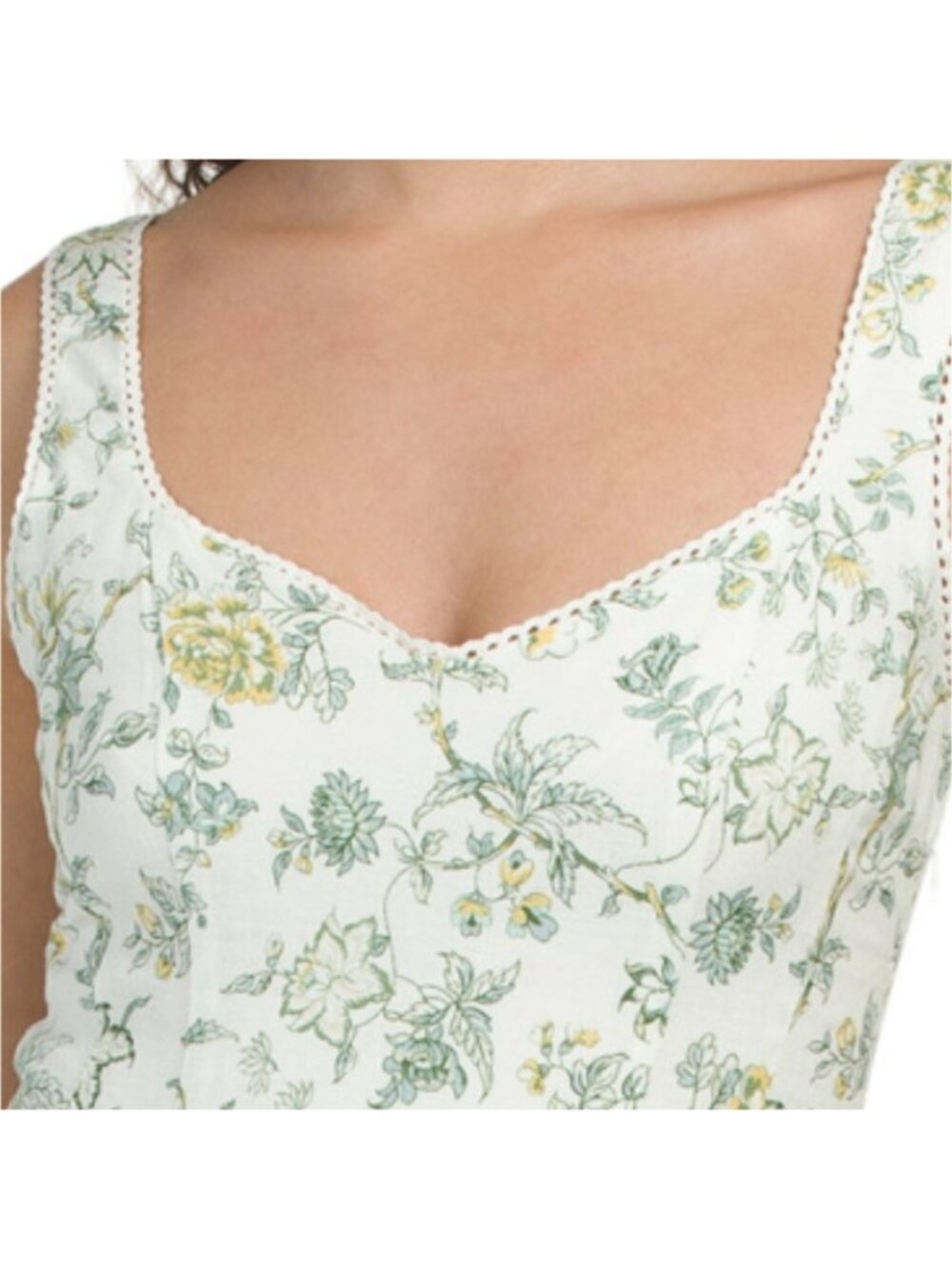LAURA ASHLEY Linen Blend Smocked Scallop Trim Midi Dress - Picture 3 of 5